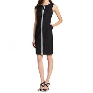 Lafayette 148 New York Black Dress with Full Front Zipper, LBD, Size Medium